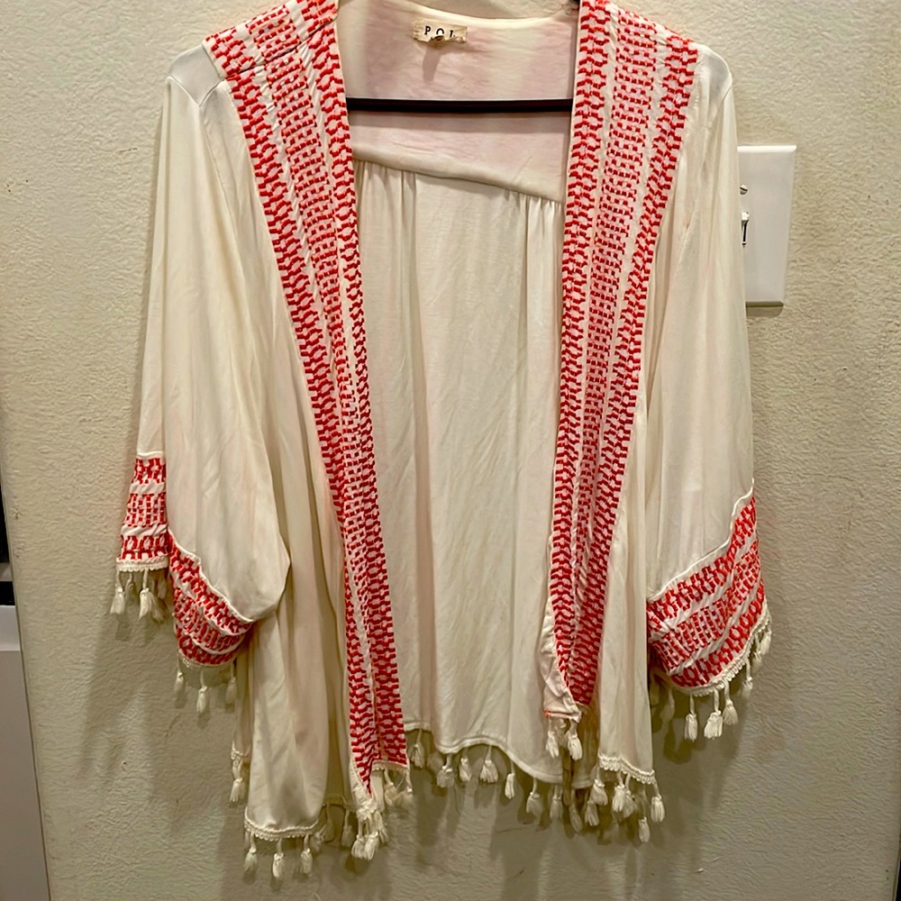 Orange and cream colored lightweight boho style “jacket “